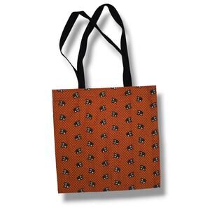 Owl Print Fabric Tote Bag Orange Polka Dot Reusable Shopping Bag 16x16